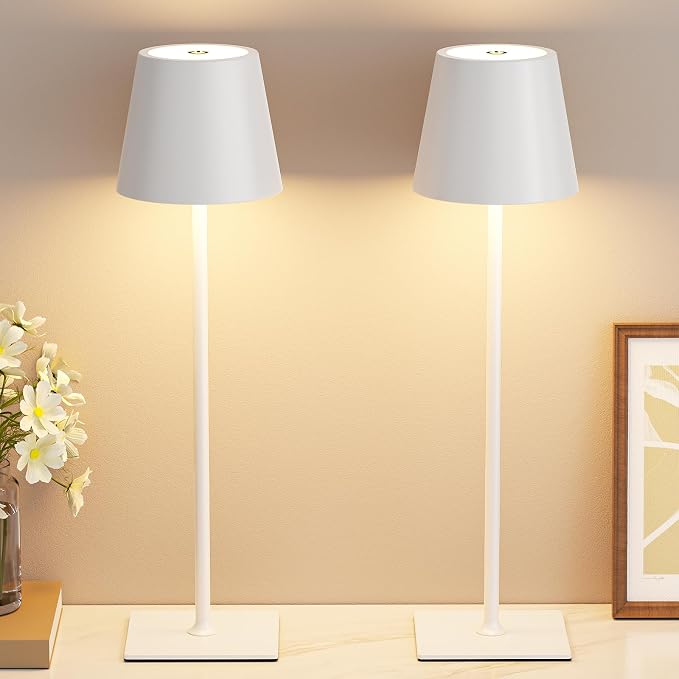 Kakanuo White Gold Cordless Rechargeable Table Lamp 5000mAh Battery Operated Lamps, 3 Colors Stepless Dimming Touch Lamp for Living Room, Kitchen Counter, Dining, Outdoor Patio, 2 Pack - Image 8
