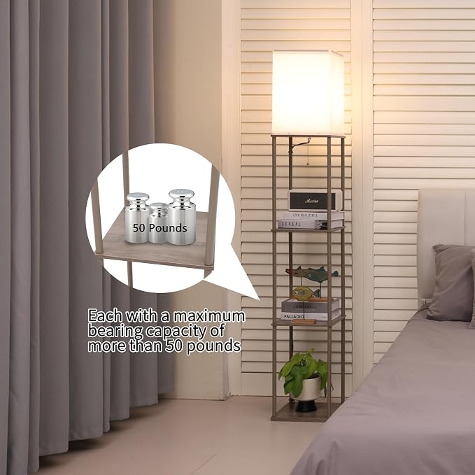 Gupuzm Floor Lamp with Shelves, Modern Square Standing Lamp with 3 Color Temperature Bulb, Corner Display Bookshelf Lamp for Living Room, Bedroom and Office （Grey） - Image 4