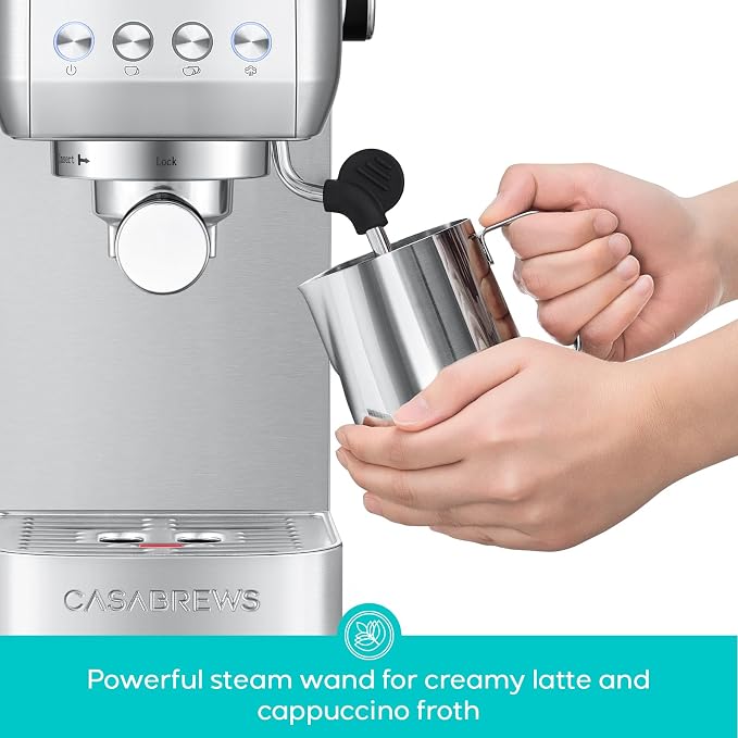 CASABREWS 3700 Essential Stainless Steel Espresso Machine with Steam Wand | 20-Bar Italian Pump, Powerful Steam Wand, 43.9oz Removable Water Tank, Compact Espresso Maker for Home, Cappuccino & Latte - Image 4