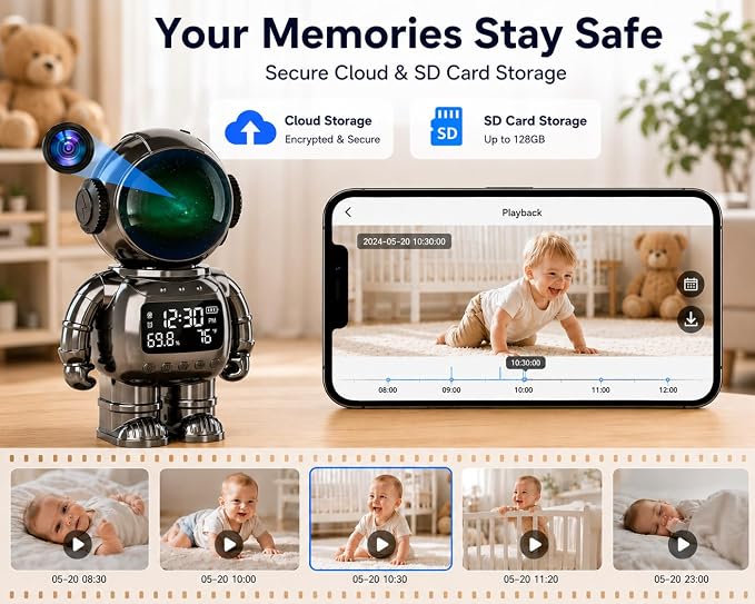 DYPCO Indoor Security Clock Camera with Temperature and Humidity Monitoring, Smart Clock Camera with Alarm Function, Real-Time Alerts for Home Safety - Image 8
