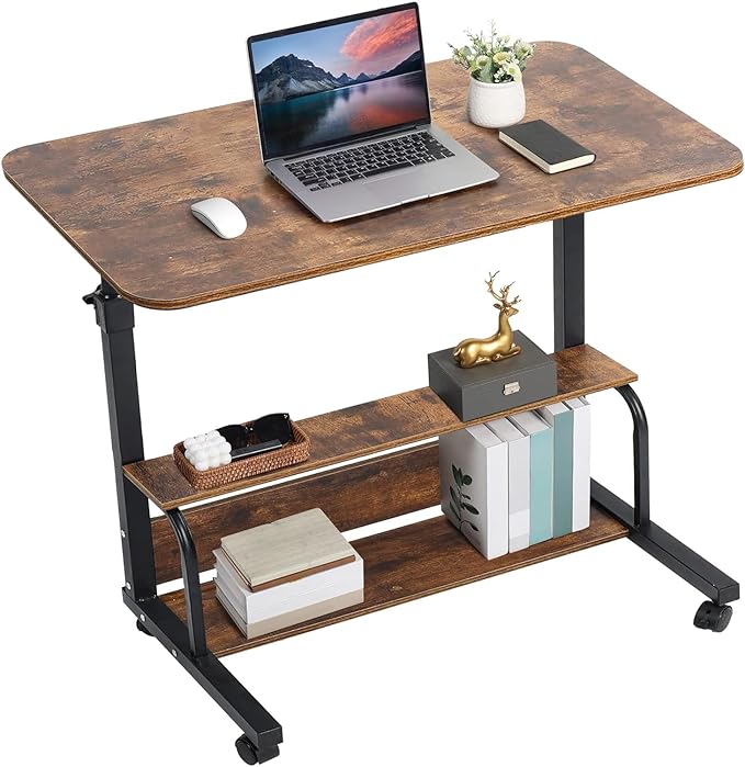 Adjustable Table Student Computer Desk Portable Home Office Furniture Small Spaces Sofa Bedroom Bedside Learn Play Game on Wheels Movable with Storage Size 31.5 * 15.7 in Oak D by Dekhaoxe