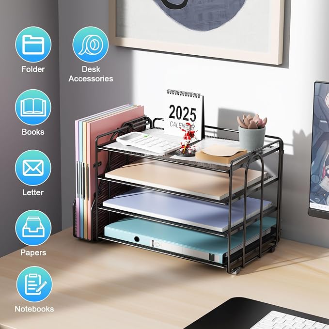 gianotter 4-Tier Paper Organizer With Magazine Holder | Desk Organizers and Accessories, File Organizer for Office Supplies Storag (Black, 4-Tier) - Image 6