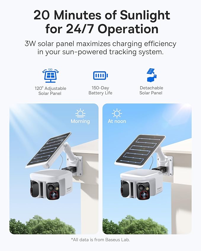 Baseus X1 Pro Dual-Tracking Solar Security Camera Outdoor Wireless, Dual 3K AI Cameras, 300° Pan, Color Night Vision, 8× Zoom, Local Storage up to 512GB, IP65, No Subscription - Image 4