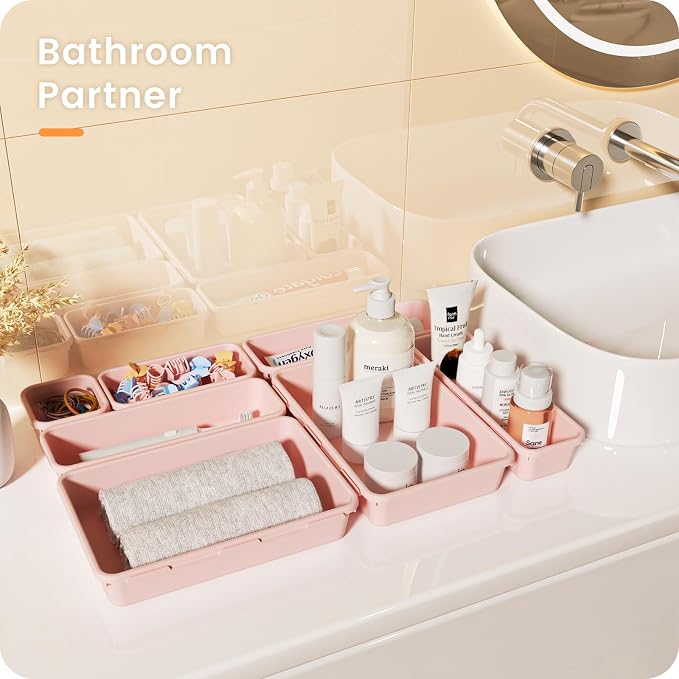 【Military Grade】A-LuGei Drawer Organizer,【】Makeup organizer,【Holds 177 Items】Bathroom Organizers and Storage,Organization and Storage,Desk Drawer Organizer for Vanity【Pink】 - Image 2