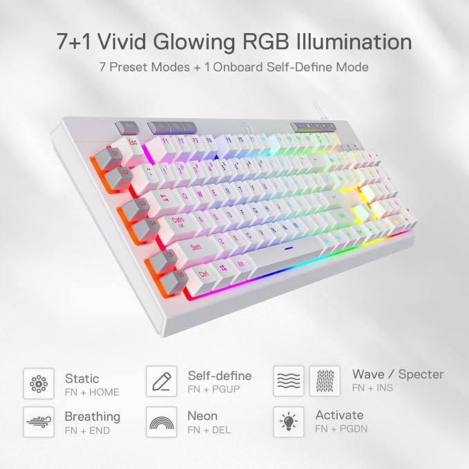 Redragon K512 RGB Membrane Gaming Keyboard, 6 Macro Keys & Easy Media Wheel | Dedicated Scroll Controls, No Software Needed 6 On-the-Fly Combos for Extensive Games, 13 Backlight Modes, Wrist Support - Image 5