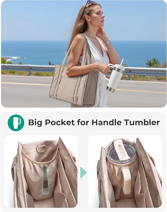 BAGSMART Boxy Tote Bag for Women, Crossbody Work Bag with Zipper | 3 Sizes Small Mini Tote Bag, Inner Tumbler Pocket Crush Bow Should Bag for Travel Work College - Image 3