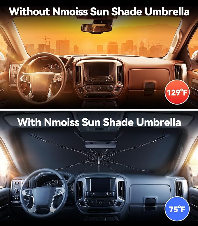 Nmoiss Windshield Sun Shade Umbrella for Sierra - [Vinyl Coating Heat Shield] Protect Car from Sun Rays & Heat Damage Keep Cool and Protect Interior, Spring Structure Edge - Image 2