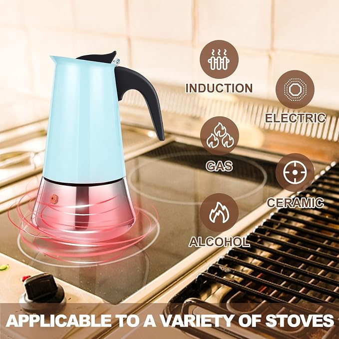 DITOSH6 Cup Stovetop Espresso Maker Stainless Steel Moka Pot Stove Top Percolator Italian Coffee Makers Capable Mocha Greca Machine Cafe Classic Induction Cookers for Home and Camping 300ml 10oz - Image 5