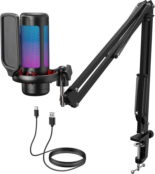 TONOR Gaming Microphone Set with Boom Arm, Vocal Condenser Microphone for Content Creators, USB Mic for PC with Stand, RGB, Tap Mute, Gain Control, Gaming Equipemnt, Twitch, Streaming, TC310+ | Boom Arm Set, USB Mic with Controllable Light, One Tap Mut... by TONOR