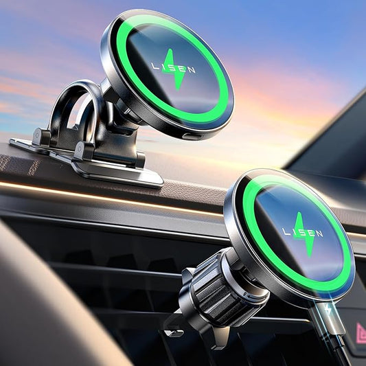 LISEN for 15W MagSafe Car Mount Charger,Magnetic Wireless Car Charger for iPhone 17 Pro Max Accessories,Magnetic Phone Holder for iPhone 17-12,Samsung,Pixel 9,Jeep Ford F150 Accessories,Gifts by Lisen