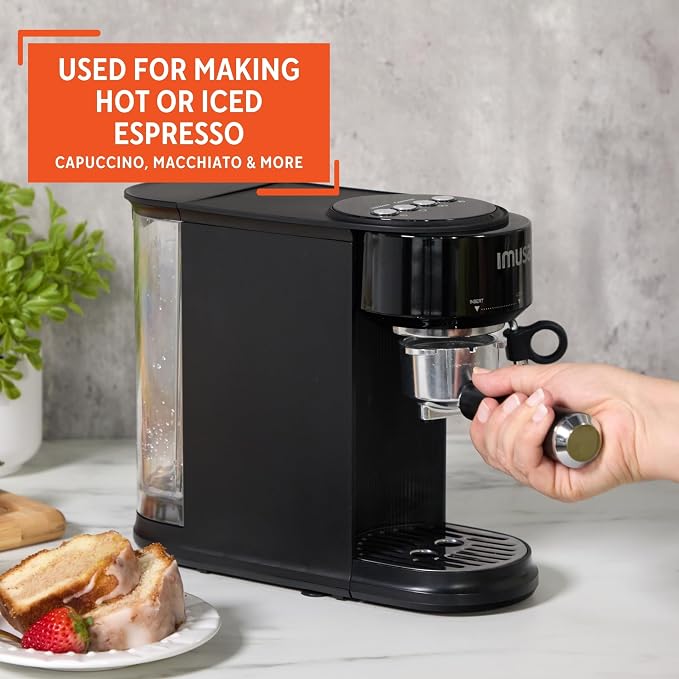 IMUSA 1 or 2 Cup Electric Slimbrew Espresso Cappuccino Coffee Maker, Black | Matte Finish, 20 Bar Pump, Milk Frother, Fast Heating, Hot or Iced Drinks, Home Baristas - Image 6