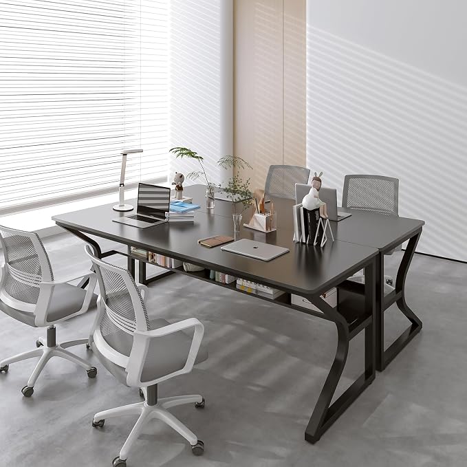 OSCHF 71-Inch Extra Long Desk with Storage Shelf, Black | Double Long Writing Table, Space-saving, 2-Person Workstation, Modern Study Work Computer Desk, For Home Office - Image 8