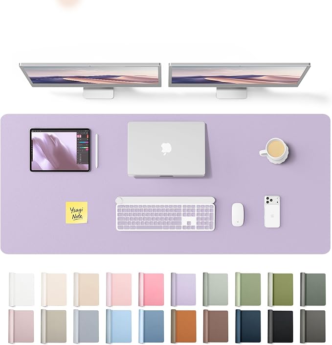 YSAGi Leather Desk Pad Protector, Office Desk Mat, Large Mouse Pad, Non-Slip PU Leather Desk Blotter, Laptop Desk Pad, Waterproof Desk Writing Pad for Office and Home (Light Purple,55" x 17.2") by YSAGi