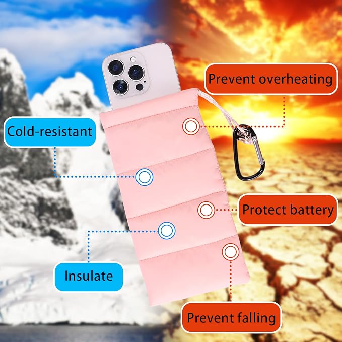 Lyreh Thermal Phone Case with Carabiner, Universal Cellphone Pouch to Prevent Freezing and Overheating, Insulated Warm Phone Cover Bags Extend Battery Life for Outdoor Sports Lovers Gifts (Pink) - Image 3