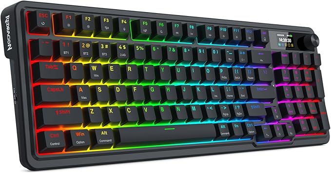 Redragon K719 PRO Wireless 95-Key Gasket Gaming Keyboard, TFT Screen & Knob | Easy-Control LED Info Display, 0-Delay Tri-Mode, Cushioned 5-Layer Noise Dampening for Creamy Thocky Sound, Practical 95 keys - Image 2