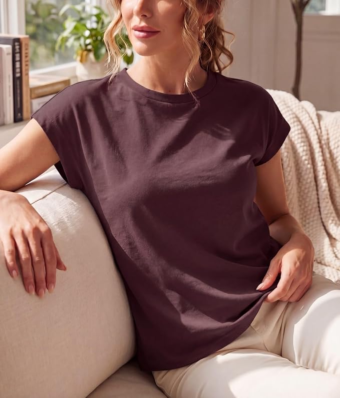 GRECERELLE Womens Summer Tops Cap Sleeve Crew Neck Basic T-Shirt | Everyday Casual Wear, Layering Friendly, Wrinkle-Resistant, Business Casual Ready, Lightweight & Packable, Capsule Wardrobe - Image 4