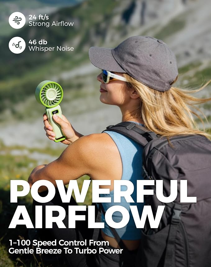 Diveblues Portable Turbo Fan, 100 Speed Handheld Fan with Strong Airflow, Foldable 4 in 1 Personal Fan for Neck, Desk & Travel, USB-C Rechargeable, Lightweight for Summer, Concerts & Outdoor Use - Image 3