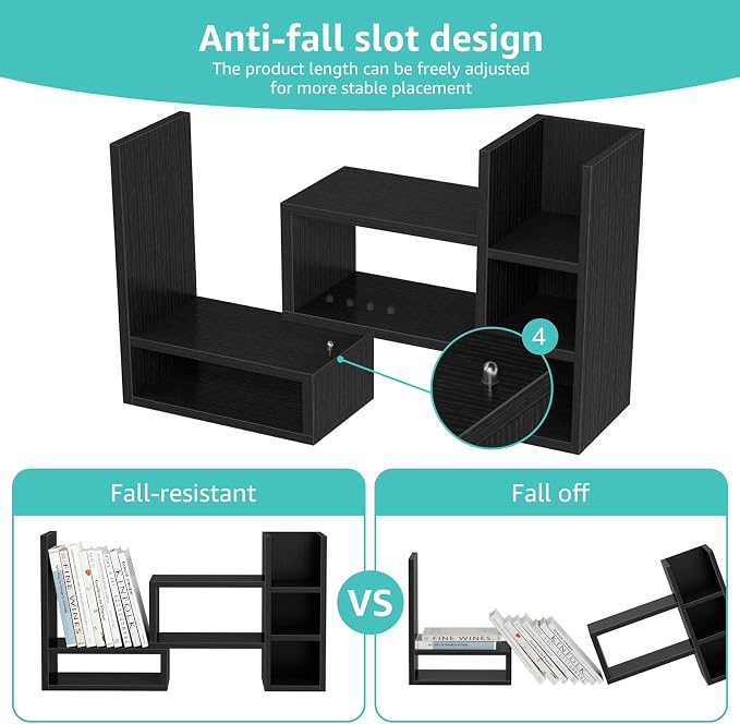 NUTIKAS Desk Shelves Desktop Organizer Shlef - Black Office Organization for Top of Desk Organizers and Accessories Corner Bookshelf Table Top Shelving Small Hutch Decorations for Office - Image 8