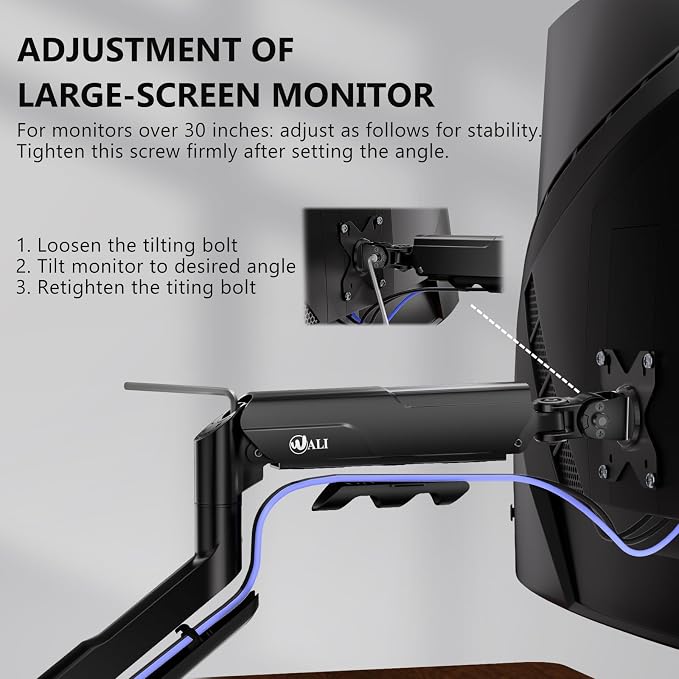 WALI Heavy Duty Single Monitor Arm for 17-49 Inch Flat Curved Ultrawide Screens, up to 33 Lbs, Adjustable Single Monitor Desk Mount for Home Office Gaming, VESA 75/100mm (GSM001XLN), Black - Image 7