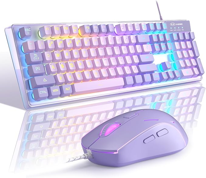 Gaming Keyboard and Mouse Combo, K1 RGB LED Backlit Wired Keyboard with 104 Key Computer PC Gaming Keyboard for PC/Laptop (Purple) by MageGee