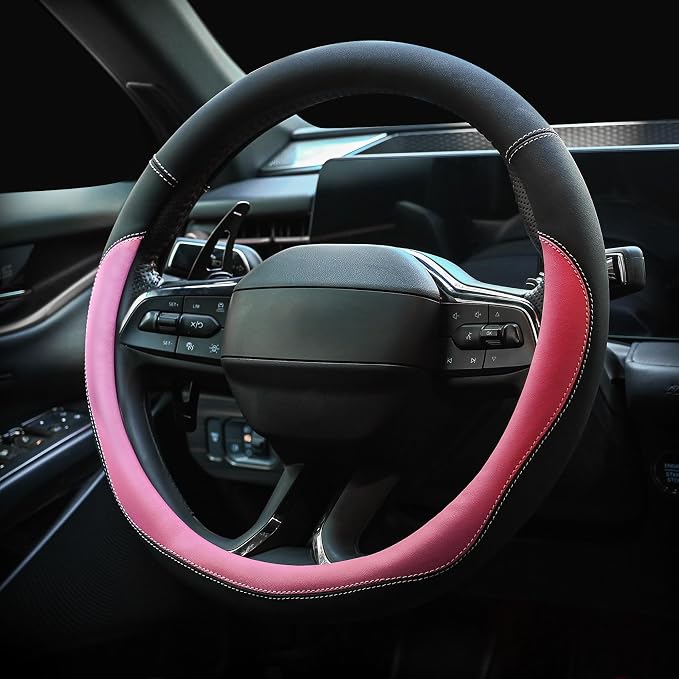 Valleycomfy Microfiber Leather Steering Wheel Cover Universal 15 inch(Pink) - Image 3