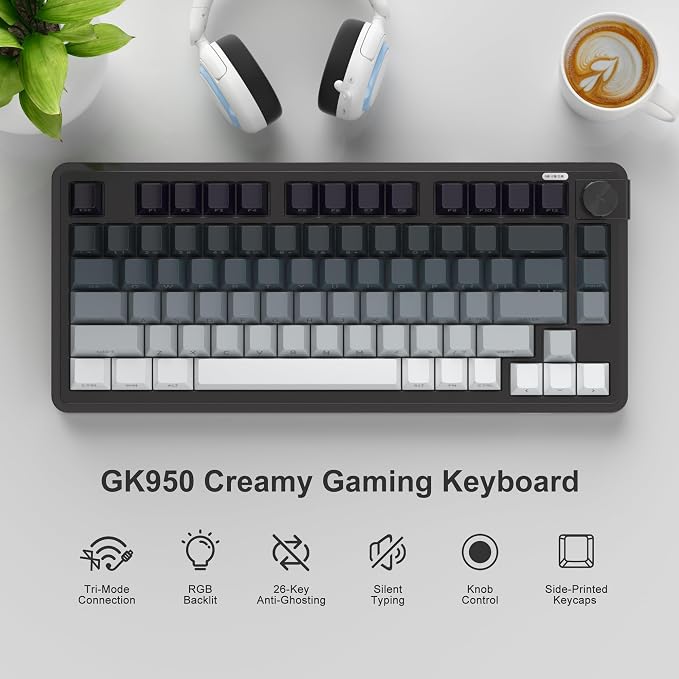 MageGee Wireless Gaming Keyboard 81 Keys RGB Backlit Tri-Mode Bluetooth 2.4G USB-C Rechargeable Mechanical Feel Keyboard 4000mAh Battery Knob Control 26-Key Anti-Ghosting for PC Mac Windows – GK950 - Image 2