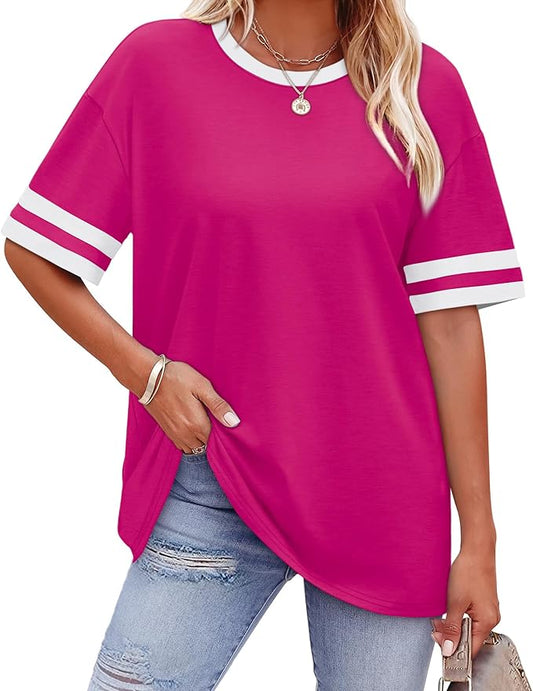 WIHOLL Womens T Shirts Loose Fit Short Sleeve Tees Crew Neck Color Block Summer Tops 2026 Fashion by WIHOLL