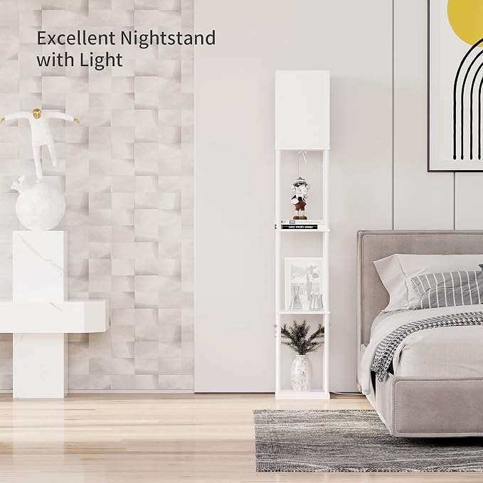 SUNMORY Floor Lamp with Shelves, Modern Square Standing Lamp with 3 Color Temperature Bulb, Corner Display Bookshelf Lamp for Living Room and Bedroom - Image 6