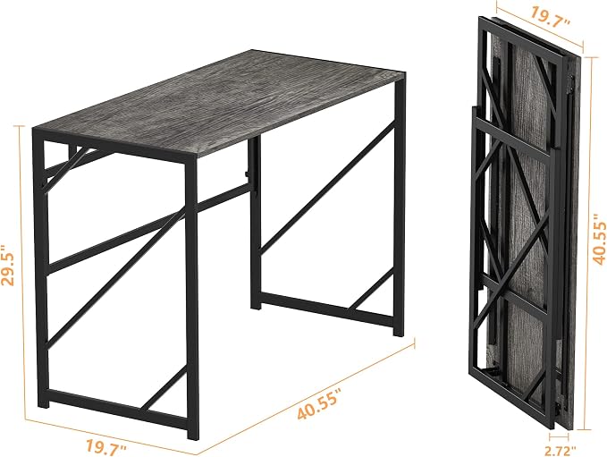 Elephance Folding Desk Writing Computer Desk for Home Office No-Assembly | Study Office Desk,Foldable Table for Small Spaces,39.4 Inch,Black Oak - Image 3