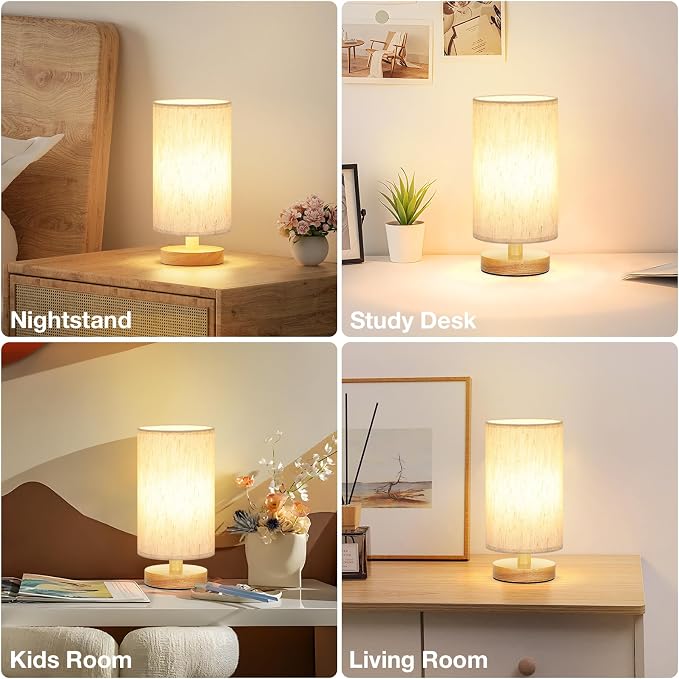 Fenmzee 9" Small Table Lamp for Bedroom - Inline Control with 3000K Blub | Cream Shade and Wood Base | 680 Lumens | Easy Assembly | Minimalist Design | E26 | for Kitchen | for Kids Room - Image 7