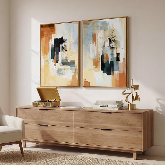 Large Framed Neutral Abstract Wall Art, Set of 2 Modern Canvas Prints Paintings Artwork for Walls, Minimalist Colorful Pictures for Living Room Bedroom Dining Room Hallway Lounge Wall Decor 24x36 In - Image 2