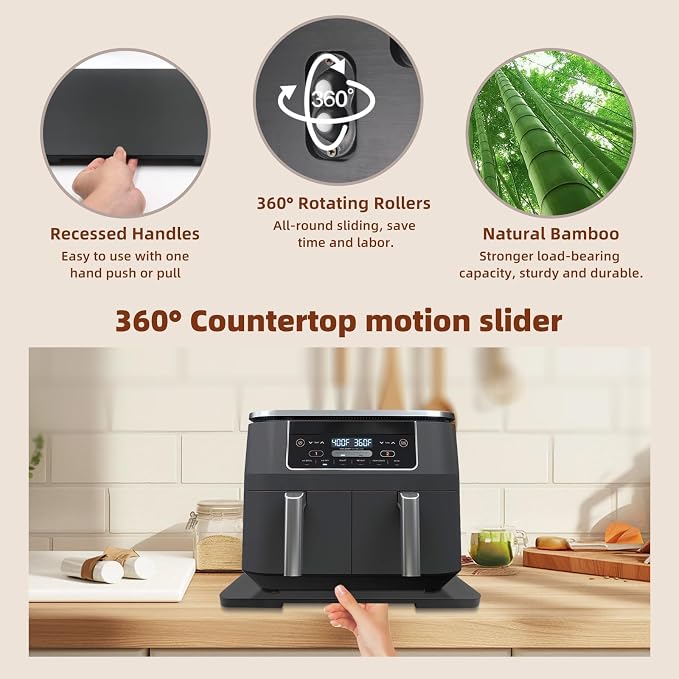 360°Rolling Tray Bamboo Appliance Slider for Breville Espresso Machine | Kitchen Sliding Tray for Coffee Maker Appliances Mat Easily from Under The Cabinet Black 13"×15.7" - Image 4