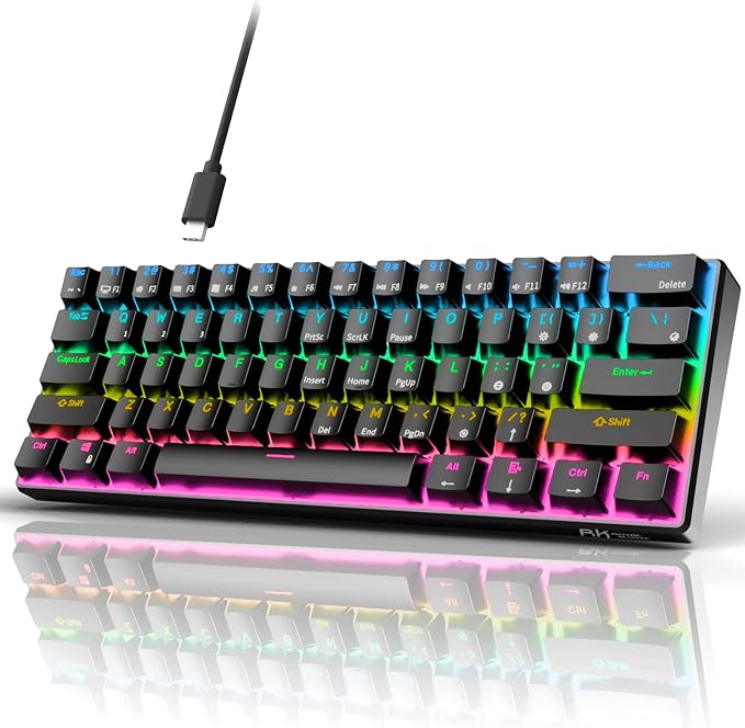 RK ROYAL KLUDGE RK61 Wired 60% Mechanical Gaming Keyboard Programmable QMK/VIA RGB Backlit 61 Keys Ultra-Compact Hot Swappable Blue Switch Black by RKROYALKLUDGE