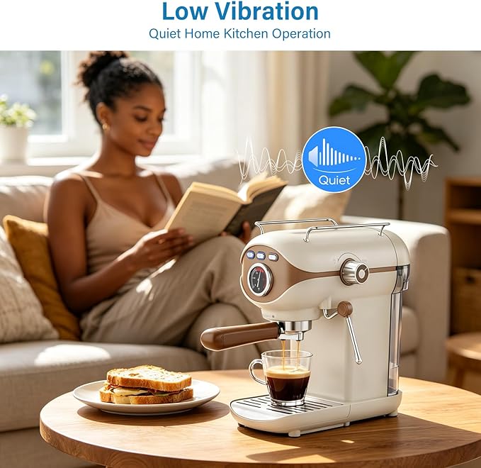 XIXUBX Espresso Machine, Compact Espresso Maker with Milk Frother | 20-Bar Pump, PID Control, Low Vibration Coffee Maker, for Small Kitchen, Home, Brews Latte, Cappuccino - Image 6