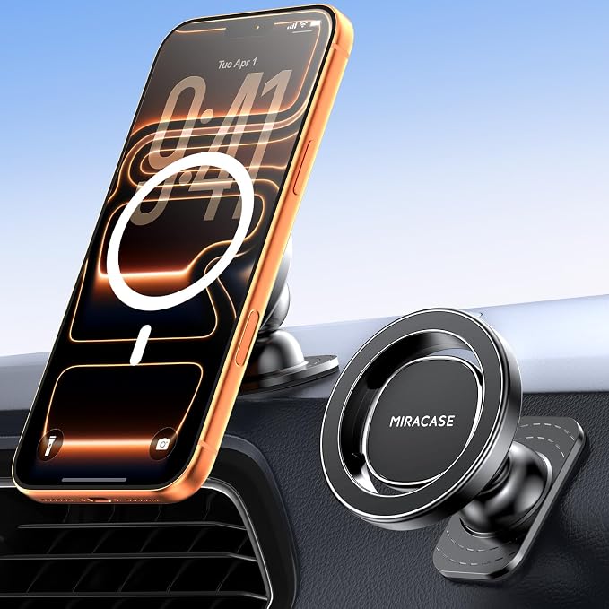 Miracase Latest Upgrade for MagSafe Car Mount [33+LBS Strong Suction & 2200gf Magnetic] Small Phone Holders for Your Car Dashboard, 360° Adjustable Car Phone Holder Mount for iPhone Garmin GPS by Miracase