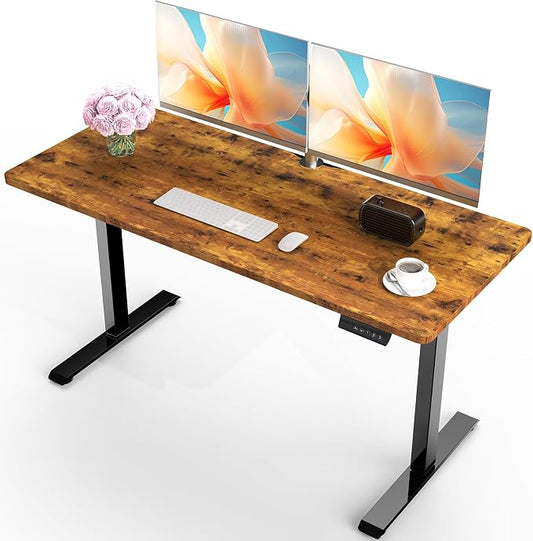 Veken Standing Desk, Brown,55×23.6 Inch | Height Adjustable Sit Stand Up Computer Tables for Home Office, Study , Writing, Suit students, employees and group work by Veken