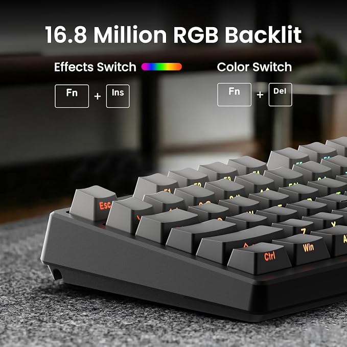 Kisnt KN85 Wireless Mechanical Keyboard, 75% Layout with Side Printed PBT Keycaps, Bluetooth/2.4GHz/USB-C, Custom RGB Backlit, Hot-Swappable Linear Switch,Creamy Sound for Gaming/Typing(Gradient Gray) - Image 5
