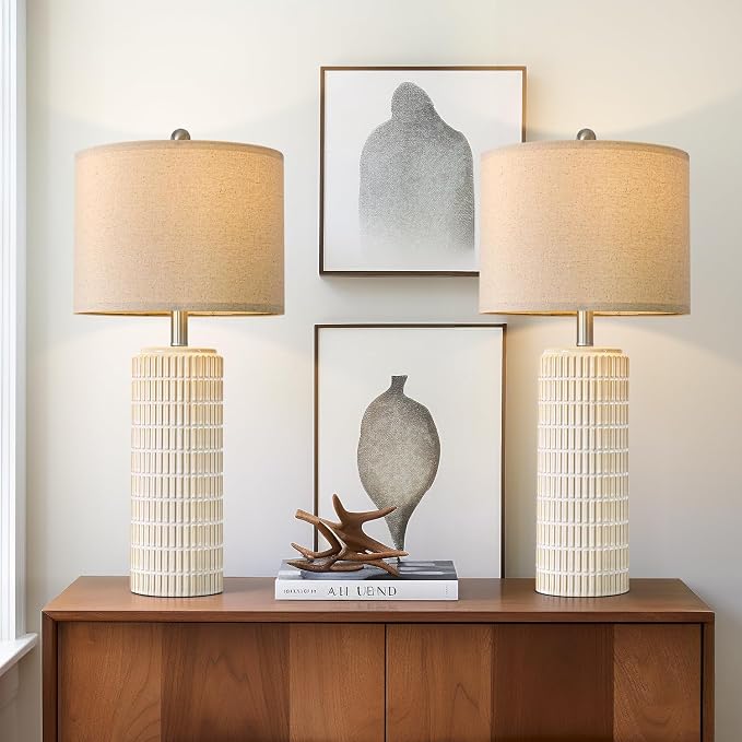 PoKat 27.5'' Tall Table Lamps for Living Room Set of 2, Ceramic Bedroom Lamps for Night Stands, Modern Bedside Lamps for Bedroom Living Room, Nightstand Lamps for End Table, Hallway, Gold and White - Image 8