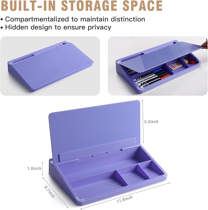 SELEAD Desktop Glass Whiteboard with Storage, Small Dry Erase White Board Computer Pad Keyboard Stand for Home, School, Office Desk Accessories - Purple - Image 4