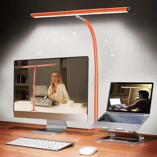 Airlonv LED Desk Lamp for Office Home, Eye-Caring Desk Light with Stepless Dimming Adjustable Flexible Gooseneck, 10W USB Adapter Desk Lamp with Clamp for Reading, Study, Workbench (Orange) by Airlonv