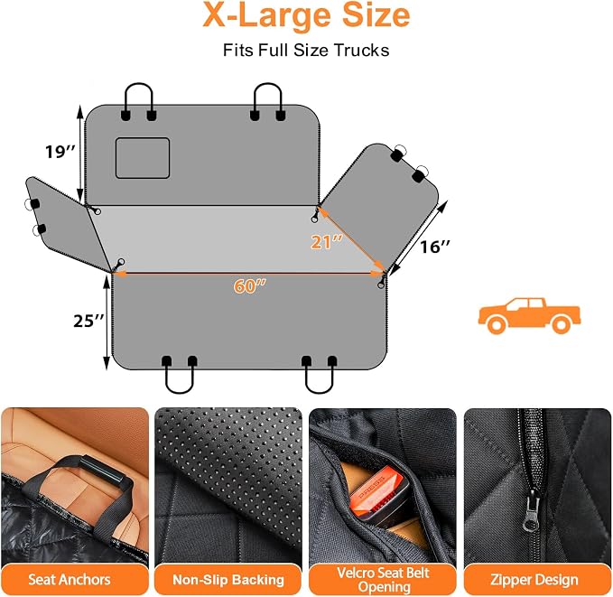 URPOWER Dog Car Seat Cover for Pets 100% Waterproof Seat Cover Hammock 600D Heavy Duty Scratch Proof Nonslip Durable Soft Back Seat Covers for Full Size Trucks - Image 6