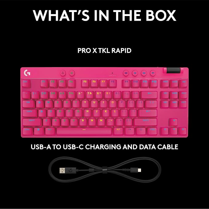 Logitech G PRO X TKL Rapid Gaming Keyboard (Hall-Effect) - Magenta | Hall-Effect Magnetic Analog Switches with Rapid Trigger, Lightsync RGB, Detachable USB-C Cable, Volume Roller & Media Buttons - Image 9