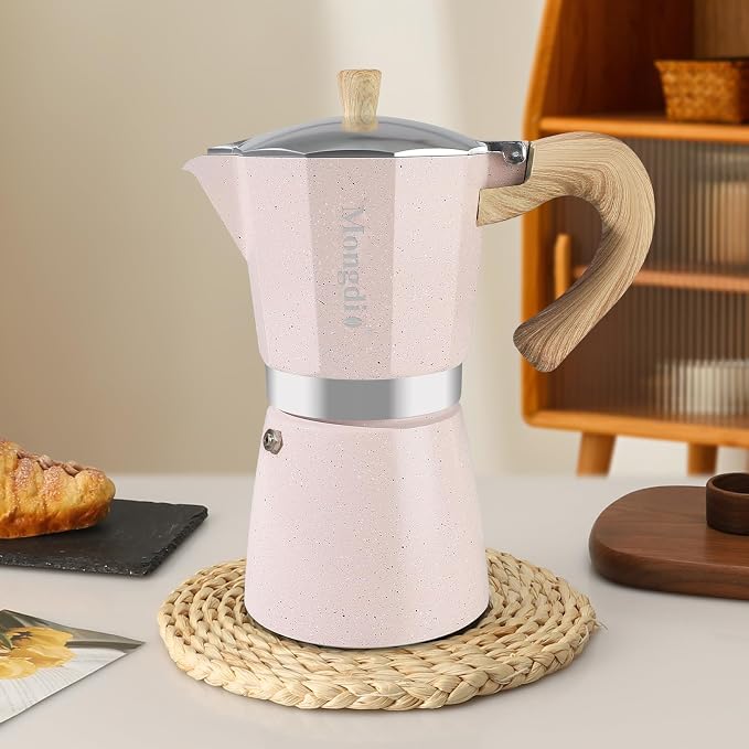 Mongdio Stovetop Espresso Maker Moka Pot, Cuban Coffee Maker Stove top coffee maker Moka Italian Espresso Greca Coffee Maker Brewer Percolator, 12 Espresso Cups, 20 oz - Pink - Image 8