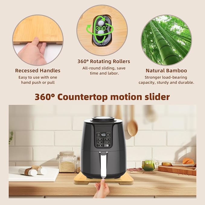 360° Rolling Tray Bamboo Appliance Slider for Kitchen Appliances | Kitchen Appliances Sliding Tray for Coffee Maker Appliances Mat Easily from Under The Cabinet Natural(13.9"×9.4") - Image 4