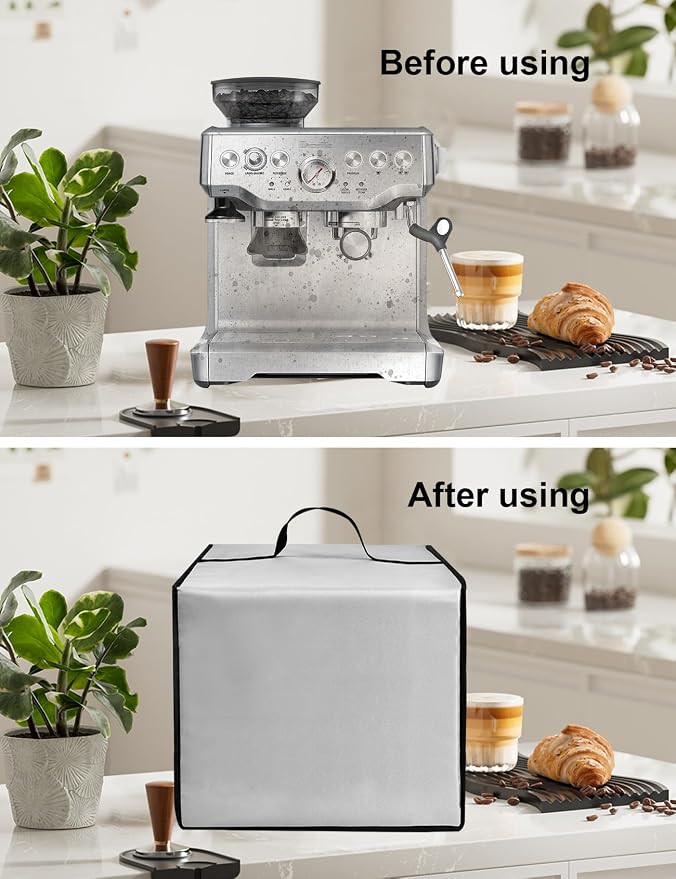 Espresso Machine Cover for BES870XL/ BES880BSS/BES876BSS Coffee Maker | Latte Maker Cover,Heavy Duty Heat-Resistant Waterproof Nylon Case for Espresso Machine (Silver) - Image 2