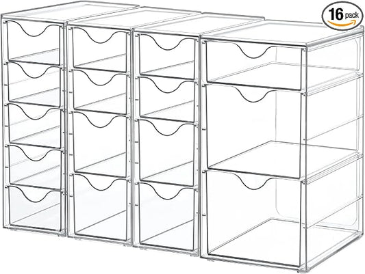 Vtopmart 4 Set Acrylic Desk Organizer with 16 Drawers for Office, Makeup | Clear Storage Drawers for Office Supplies, Desktop Organization for Makeup, Jewelry, Art Crafts, Bead, Pen, Stationary by Vtopmart