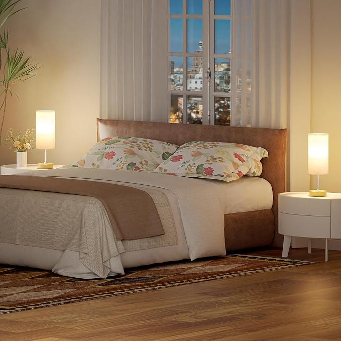 Dicoool Bedside Table Lamp Set of 2-3-Way Dimmable Touch Lamp, USB A+C | LED Bulb Included, USB C+A Charging Ports, Cream Fabric Lampshade, Metal Base, 14" Small Lamps for bedroom, Living Room - Image 4
