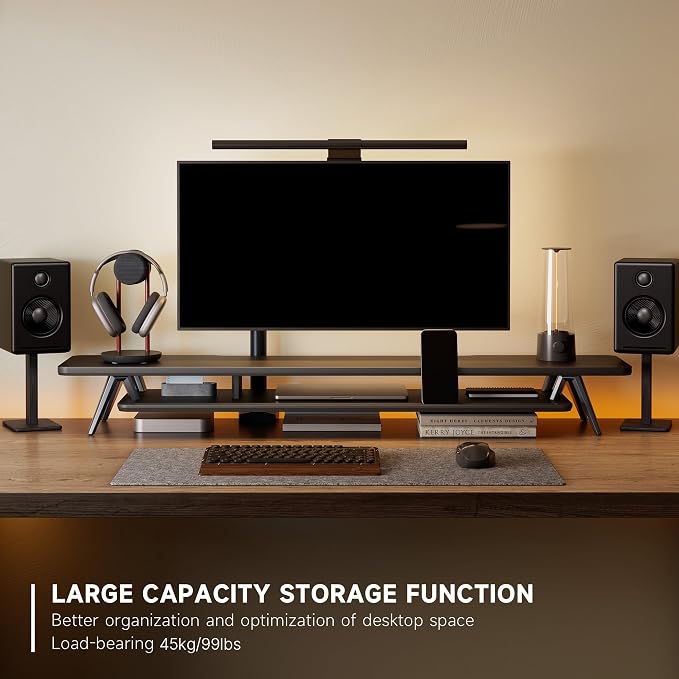 Fenge Dual Monitor Stand, Monitor Stands Riser for 2 monitors, 47.2 Inch Wood Desk Shelf with Storage Organizer and Cable Management for Office Desk Accessories - Image 2