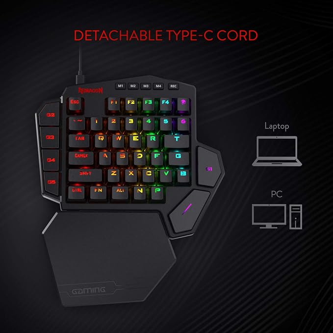 Redragon K585 Wired One-Handed RGB Gaming Keypad, Tactical 42-Key Layout | On Board 28 Combo Slots 4 Profiles Keyboard, USB Pass-Through Port, 16.8M Colors, Swap-Ready Socket, Detachable Wrist Rest - Image 8