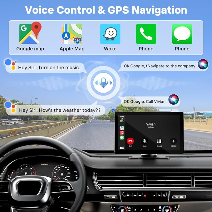 9" Wireless Apple Carplay Screen for Car with OTA Update, Backup Camera | Touchscreen Apple Carplay & Android Auto with Voice Control/GPS Navigation/Mirror Link/Bluetooth 5.0/AUX/FM - Image 3